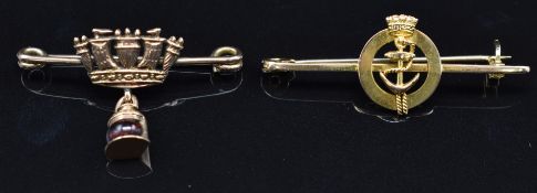 Royal Navy Division Howe Battalion 9ct gold sweetheart brooch, together with another Royal Navy