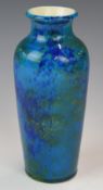 Sèvres white vase with mottled blue and yellow flambé style glaze, height 17cm