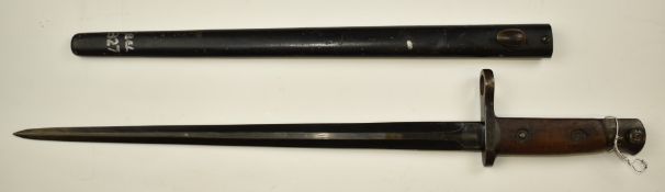 Belgian 1924 pattern bayonet stamped 3867 to pommel, with 35cm double edged blade and scabbard.