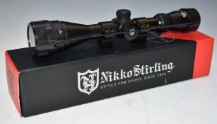 Nikko Stirling Mountmaster Illuminated AO 3-9x40 half mil dot rifle scope, in original box.