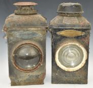 Two Adlake railway signal or similar lamps, one No 55 the other No 22, height 38cm