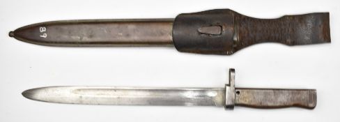 German Ersatz 88/98 pattern knife bayonet with one piece crossguard, 29.5cm fullered blade, scabbard