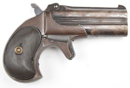 Remington Derringer over and under pocket pistol with chequered grips, sheath trigger and 3 inch