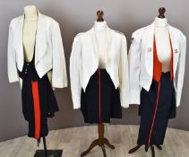 British Army three sets of unmatched officer's mess kits comprising three white mess jackets,
