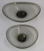 Two Holmgaard pedestal glass dishes, largest 35 x 42cm