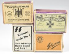Four boxes of German WW2 matches comprising SS, Sturm and two for Sicherheits
