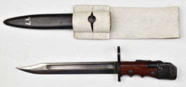 British knife bayonet number VII for the No4 rifle and Sten gun, with swivel pommel, 20cm fullered