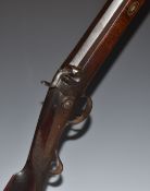 Durs Egg percussion hammer action muzzle loading shotgun with named and engraved lock, scrolling