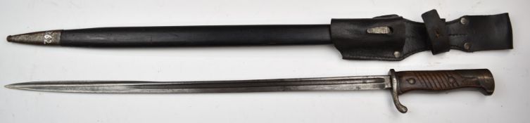 German 1898 pattern bayonet with Erfurt to ricasso and 9.J.2.12 to crossguard, 52cm fullered