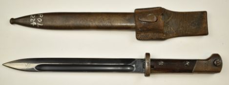 Polish Mauser bayonet with flashguard, good stamps to ricasso including Perkun and WP, 31 to
