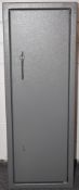 Metal shotgun or rifle takedown or ammunition cabinet, 82 x 30 x 22cm.