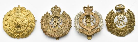 Four British Army Royal Engineers badges including GVIR and Volunteers (restrike)