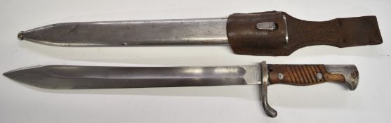 German WW1 butcher's bayonet with wooden grips, flashguard, Fitchell & Sachs to ricasso, 37cm blade,