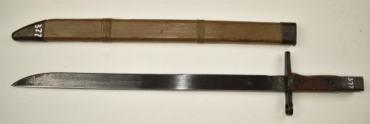 Japanese Arisaka type 30 bayonet with  wooden grips, stamps to ricasso, 40cm fullered blade,