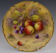 Royal Worcester painted fruit cabinet plate signed A Shuck for Albert Shuck, diameter 22.5cm