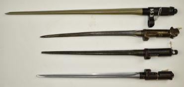 Four Chinese type 56 bayonets including a carbine example, longest blade 30cm. PLEASE NOTE ALL