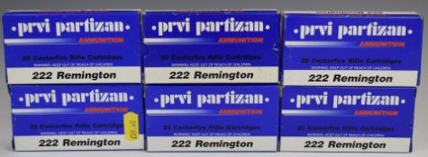One-hundred-and-twenty .222 Remington Prvi Partizan rifle cartridges, all in original boxes.