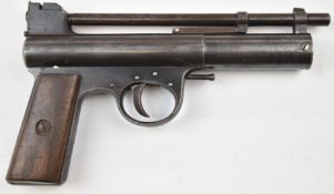 Webley Mark I .177 air pistol with wooden grips and adjustable sights, serial number 43525.