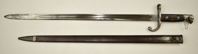 Belgian 1889 pattern sword bayonet stamped 23574 to cross guard, with 54.5cm fullered blade and