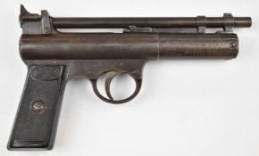 Pre-war Webley Senior .177 air pistol with monogrammed and chequered straight grips and adjustable