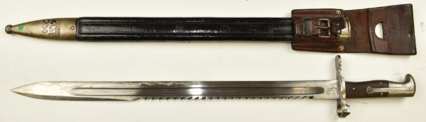 Swiss 1881 pattern Vetterli sawback bayonet with good stamps to ricasso including SIG 4150, 47.5cm