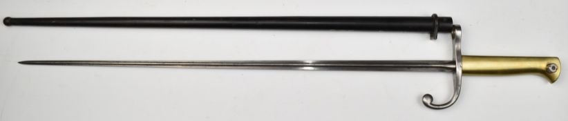 Uruguayan 1900 bayonet with downswept quillon, 52cm cruciform blade and scabbard. PLEASE NOTE ALL