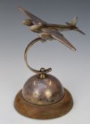 Chrome twin engined aeroplane car mascot or desk ornament, height 18cm