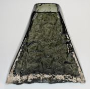 Geoffrey Baxter for Whitefriars Textured Pyramid glass vase in willow grey, pattern 9674, 17cm tall.