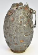 British WW1 inert Mills Bomb hand grenade, No 5, Mk1, Mills Patent MM Co, B'ham, and 11/16 to base