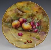 Royal Worcester painted fruit cabinet plate signed Price for Horace Price, diameter 22.5cm