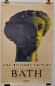 British Railways Bath travel poster featuring a bronze Roman head and Georgian buildings,