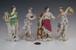 Four German porcelain figurines of the Muses, tallest 22cm