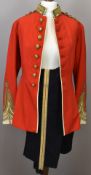 British Army officer's full dress scarlet tunic with gilt collar badges, rank insignia for Lt