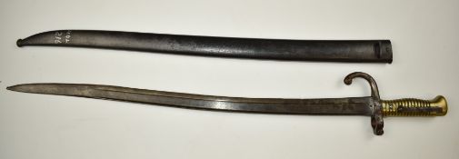 Dutch 1873 pattern sword bayonet with brass grips, long spring, 4269 to crossguard and P Steven