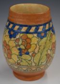 Charlotte Rhead for Crown Ducal ribbed pedestal vase, signed to base, height 18cm