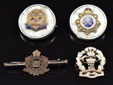 Two mother of pearl and enamel sweetheart brooches for the Army Service Corps and Middlesex Regiment
