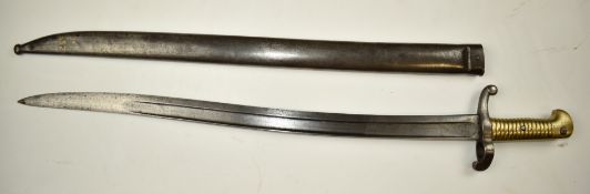 French 1842 pattern sabre bayonet with brass grip, internal coiled spring, crossguard stamped