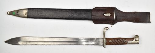 German 98/05 pattern sawback bayonet with wooden grips, no flashguard, part muzzle ring, WK & C to