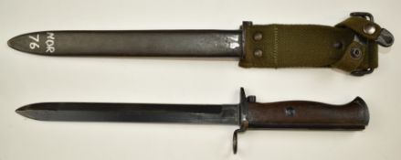 Norwegian 1894 pattern Krag Jorgensen bayonet altered to fit US M1 carbine, 1804 to crossguard, with