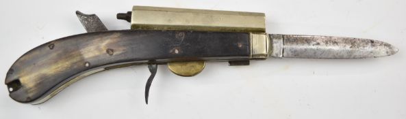 Unwin & Rogers of Sheffield 'Self Protector' percussion hammer action knife pistol with 3.25 inch