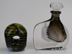 Two pieces of Karlin Rushbrooke glass comprising a Wedge scent bottle with clear glass stopper,