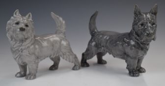 Bing & Grondahl large Scottish Terrier standing no 2069, together with Scottish Terrier no 2073,