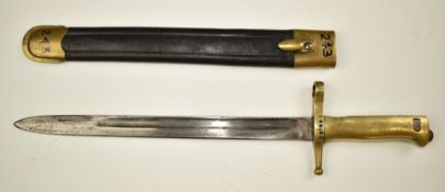 Italian 1891/16 pattern bayonet with all brass grip and crossguard stamped HG2851, 30cm fullered