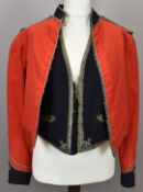 British Army South Gloucestershire Militia officer's scarlet mess jacket with blue facings, silver