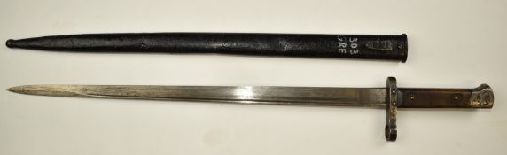 Greek 1903 pattern Mannlicher bayonet stamped A5231 to crossguard and Ereci Gnutt Lumezzan to