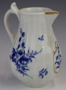 Worcester first period fluted sparrow beak jug with Worcester mark to base, height 11cm