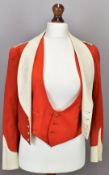 British Army Gloucestershire Regiment officer's scarlet mess jacket with white collar and waistcoat,