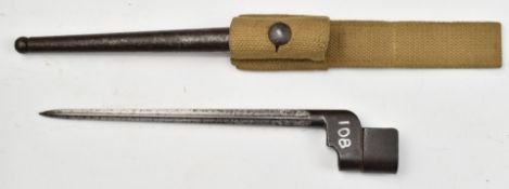 British Lee Enfield spike bayonet with 20cm cruciform blade, scabbard and frog. PLEASE NOTE ALL