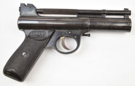 Webley Mark I .177 air pistol with named and chequered plastic grips and adjustable sights, serial