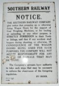 Southern Railway enamel sign, giving notice regarding the propping of wagon doors, marked '